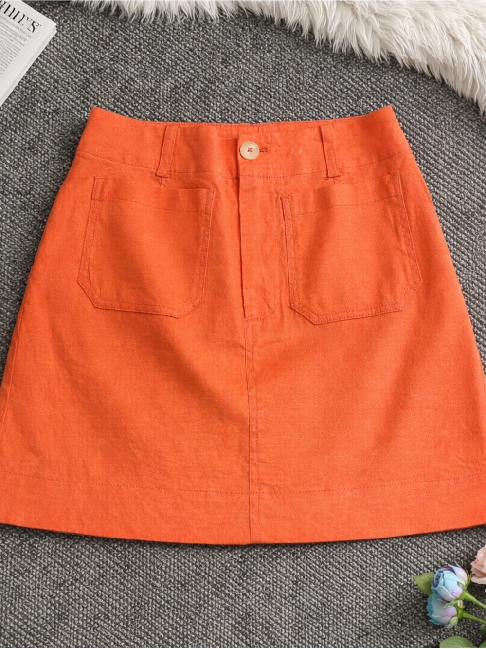 MaeveOrange A-Line Cotton Mini Skirt